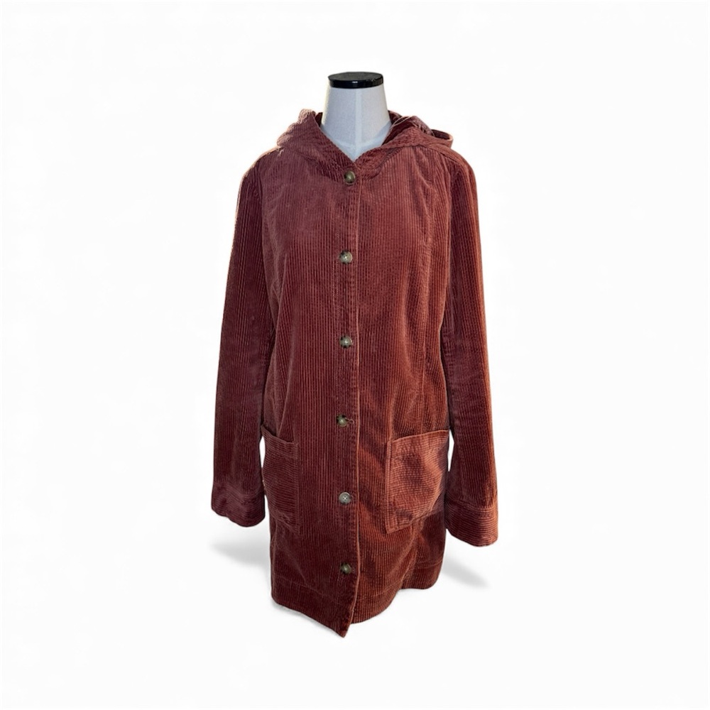 J Jill Tumble Cord Jacket Velvet Hood Shacket Size Large Tall Rust Brownish Red